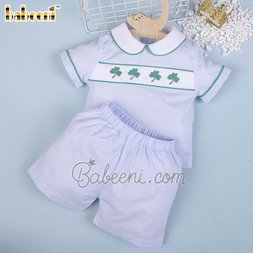 Lucky leaf hand smocked boy set clothing  – BB2692