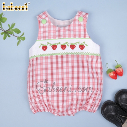 Strawberry hand smocked boy bubble  – BB2831