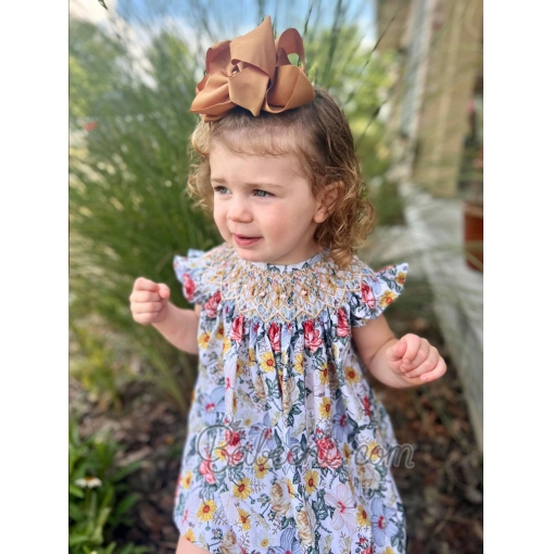 Floral geometric smocked dress