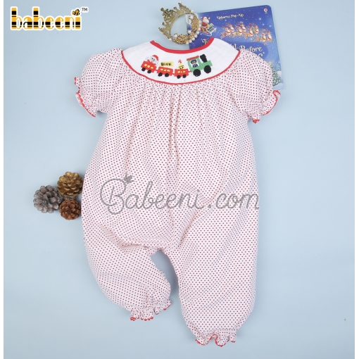 Christmas train hand smocked girl bubble – BB3011