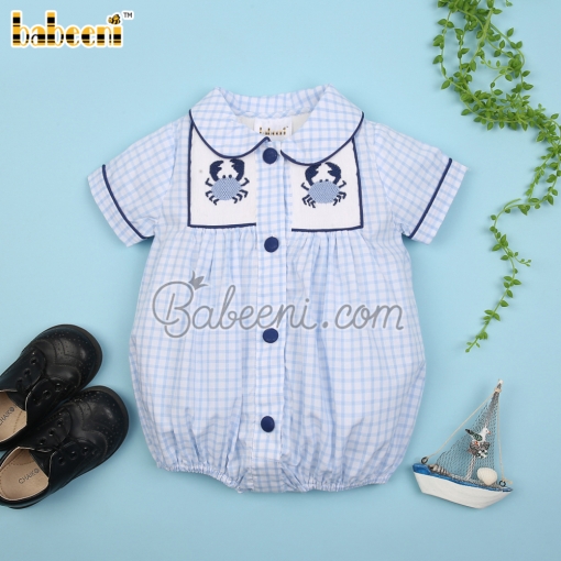 Crab hand smocked boy short bubble – BB3059