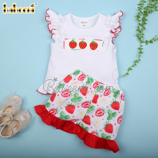 Strawberry hand smocked girl short set – BB3062