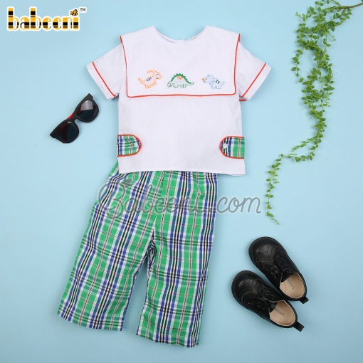 Nice dinosaur hand embroidered boy set - BB1274