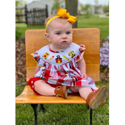 Smocked Dress Back To School Theme Red For Girl