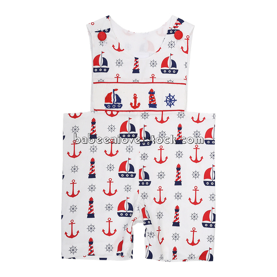 Sailboat hand smocked boy shortall - BB1525