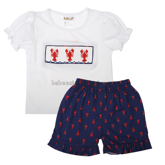 Lobster hand smocked girl clothing set - BB1531