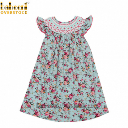 Geometric mint smocked bishop dress with angel sleeves -  BB1668C