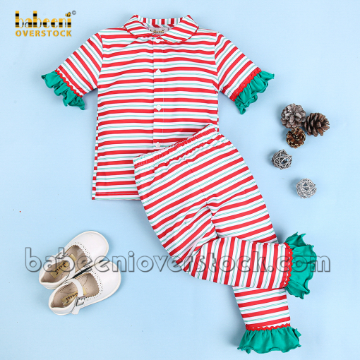 Stripe girl pajama with green ruffles - BB2379B