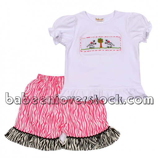 Lovely zebra horse smocked short set for girls - BB914B