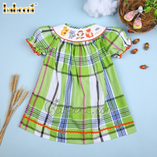 Little girl forest animal smocked dress-BB2584