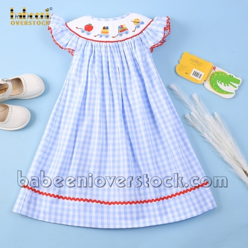 Back to school girl smock dress blue check - BB2156