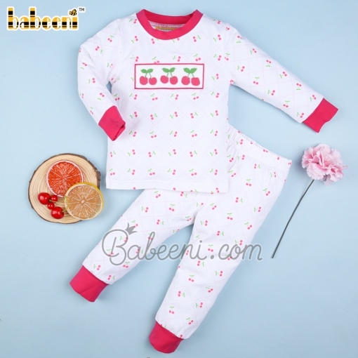 Cherry smocked girl loungewear - BB1881