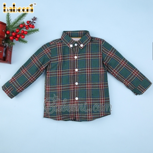 Vintage boy shirt green flannel plaid - BB2219