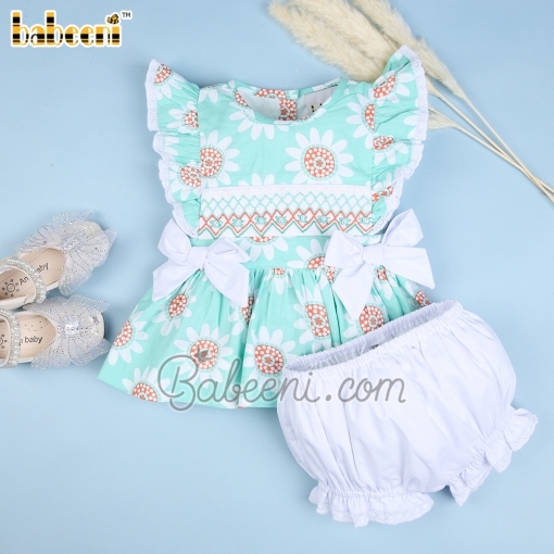 Flower geometric smocking girl set - BB2429