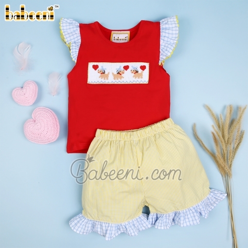 Girl smocked set puppies love - BB1701