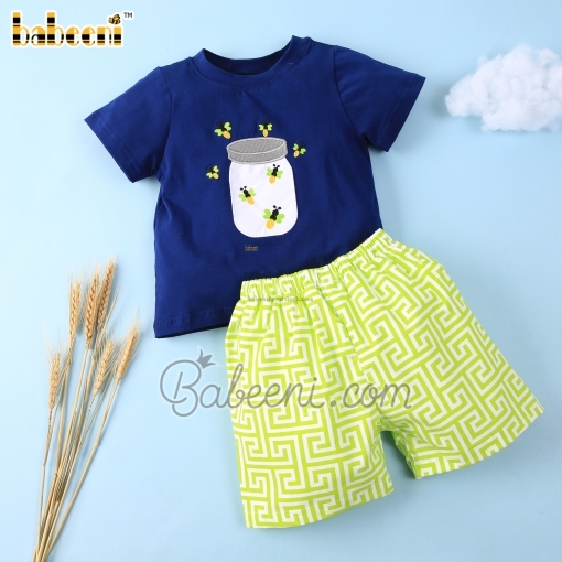 Lovely honey bee applique boy set - BB2289