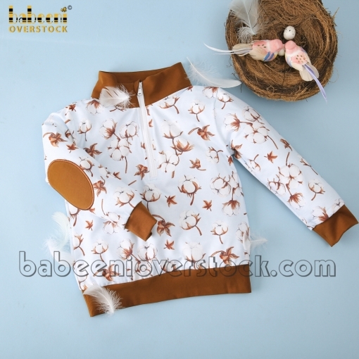 Vintage boy pullover baby blue printed cotton flower - BB2347