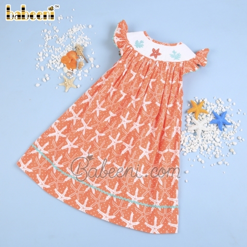 Beautiful starfish smocked coral dress - BB1835