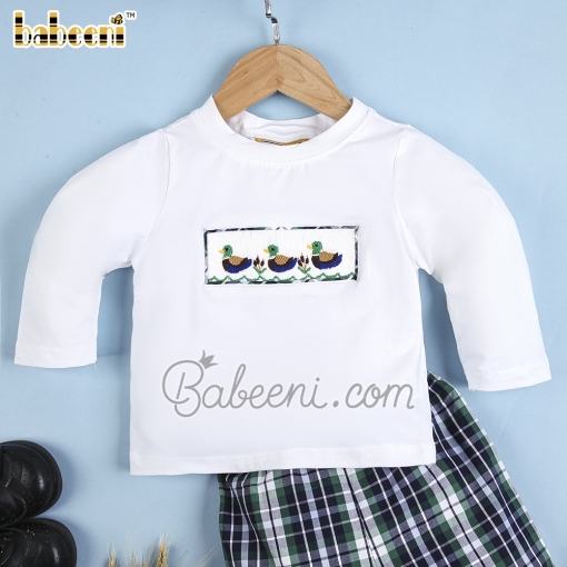 Cute ducks and cattails smocked boy clothing set - BB2081