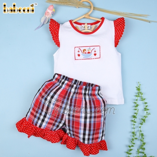 Hand smocked girl set for Valentine - BB1084