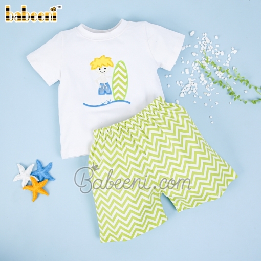 Boy with surfboard applique short set for boy - BB669B