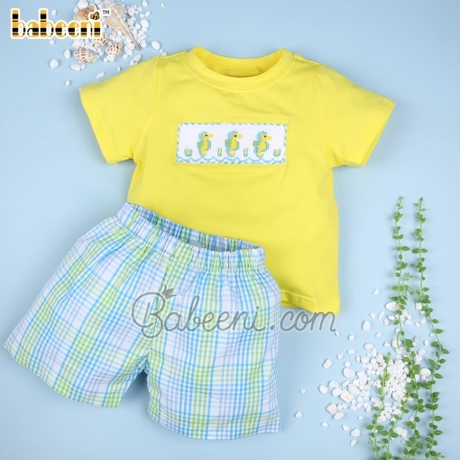 Smocked yellow seahorse boy set - BB1827