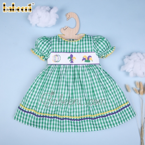 Mardi Gras handmade smocked dress - BB1400A