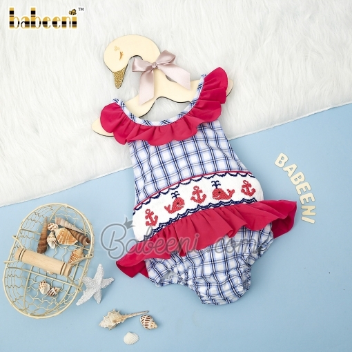 Pink anchor and whale smocked bikini - BB1653A