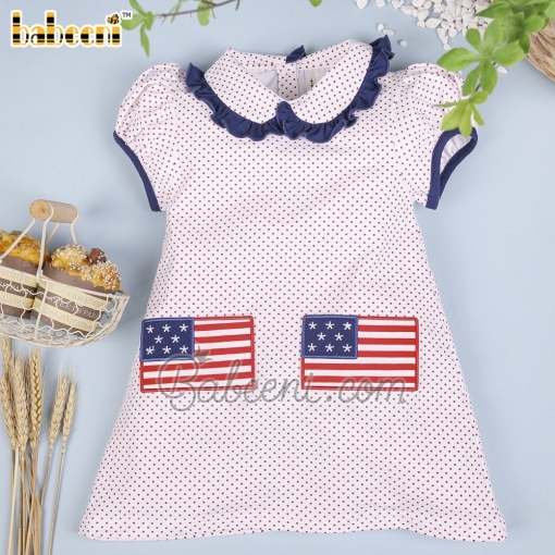 American flag applique girl A-line dress  – BB2717A