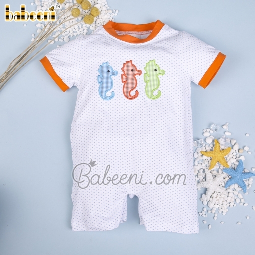 Sea horse applique boy shortall- BB2720