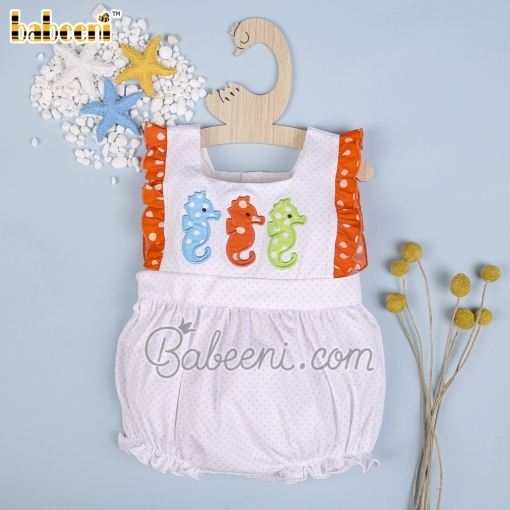 Colorful Sea Horse applique baby girl bubble – BB2734