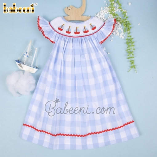 Sailboat hand smocked girl bishop dress – BB2758