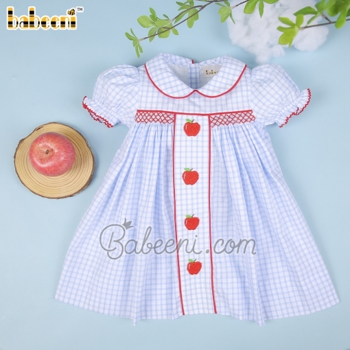 Geometric smocking & Apple embroidery girl dress – BB2785