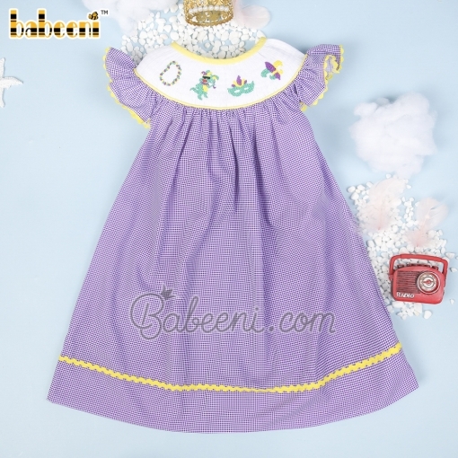 Mardi gras hand smocked girl dress  – BB2686B