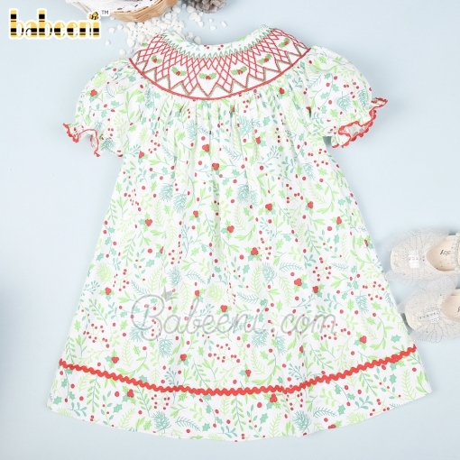 Christmas floral printed smocked dress  – BB2789