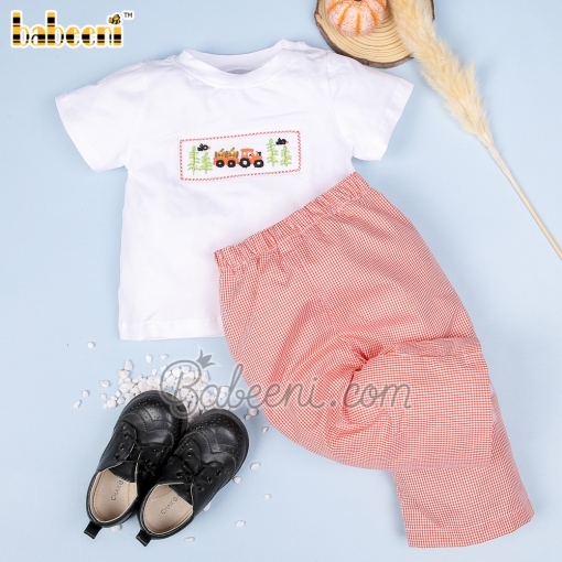 Truck hand smocked boy set clothing  – BB2764