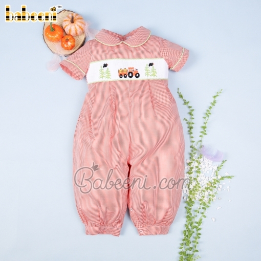 Truck hand smocked boy bubble  – BB2787A