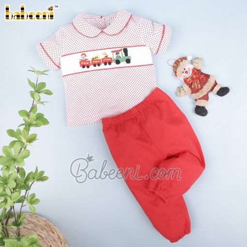 Christmas Train smocked boy set clothing – BB2852