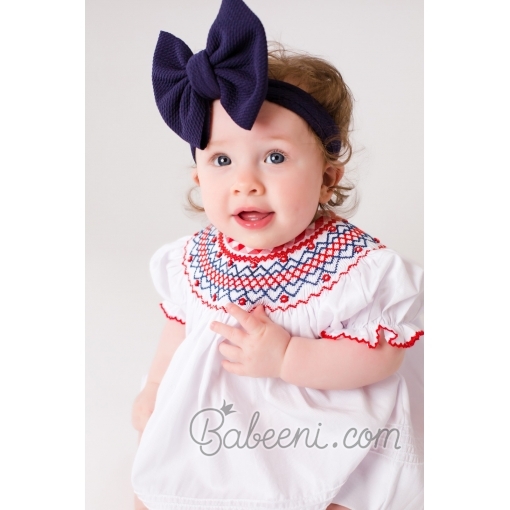 Navy Geometric smocked dress