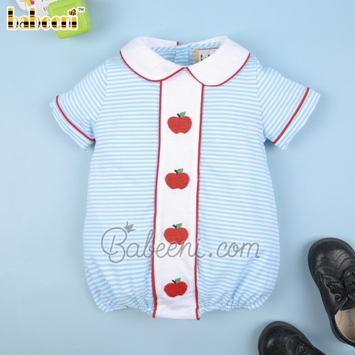 Red apple boy bubble blue stripe knit - BB2163