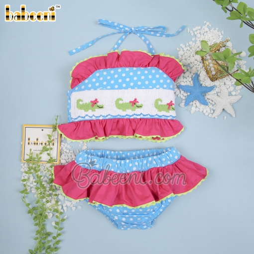 Adorable girls alligator smocked bathing suit - BB1249E