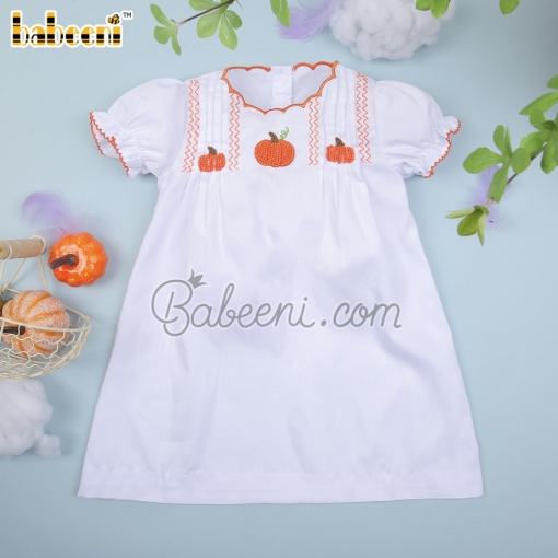Pumpkin French knot embroidery baby girl dress – BB2963A