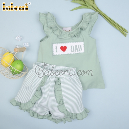 I love Dad hand smocked baby short set – BB2919