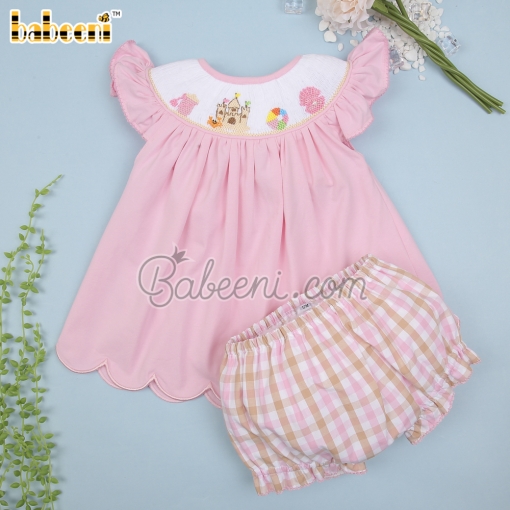 Cute sandy Castle smocked girl short set – BB3393