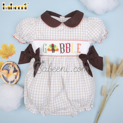 Turkey hand smocked baby bubble – BB2926