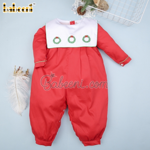 Wreath embroidery boy bubble - BB1331C