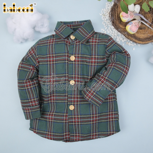 Vintage boy green flannel plaid shirt - BB2932