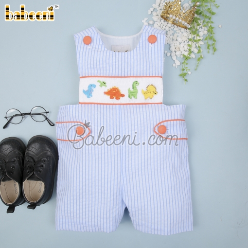 Dinosaur hand smocked boy shortall – BB2944