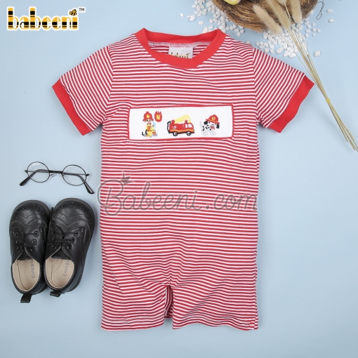 Fire brigade hand smocked boy shortall– BB2969