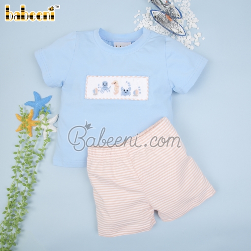 Ocean creature smocked boy short set – BB3008